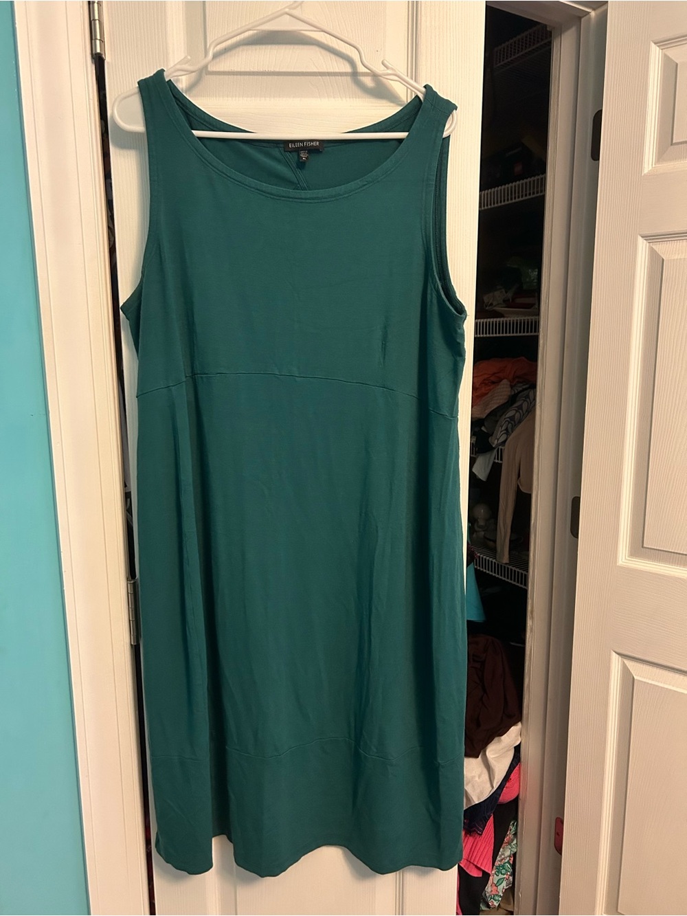 Eileen Fisher Teal A-Line Sleeveless Knit Dress